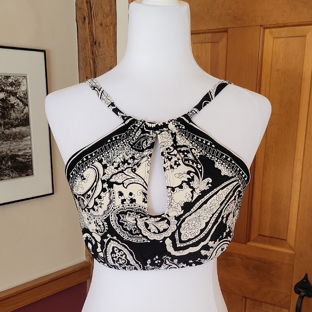 Black and White Paisley Halter Swim Top